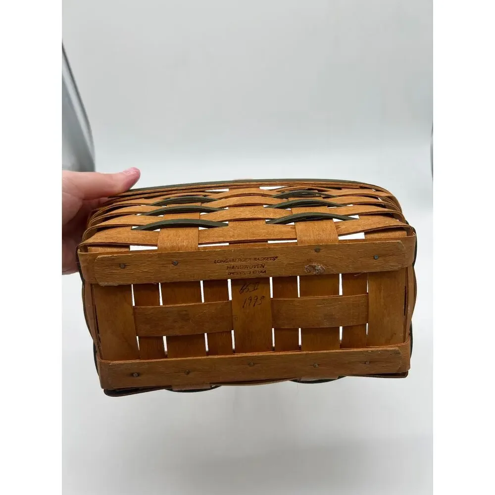 Longaberger 1993 Handwoven Basket Green Trim 9” Collectible USA Dresden Ohio